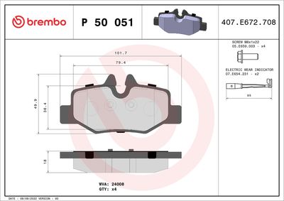 BREMBO BRAKE PAD FOR MERCEDES-BENZ/MERCEDES-BENZ (FJDA), REAR P50051