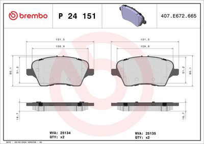 BREMBO BRAKE PAD FOR FORD/FORD AUSTRALIA, FRONT P24151