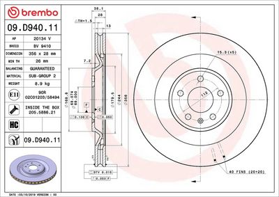 BREMBO BRAKE DISC FOR PORSCHE, DIAMETER 356, REAR