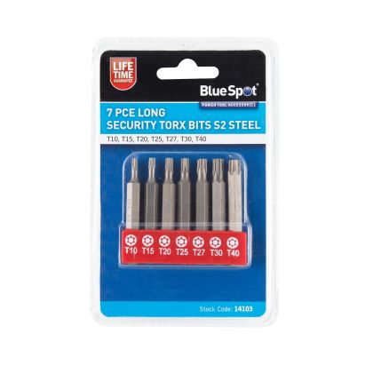 BLUE SPOT TOOLS 7 PCE LONG SECURITY TORX BITS