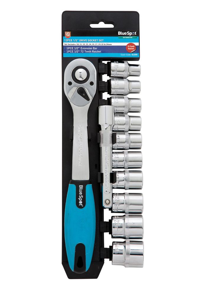 BLUE SPOT TOOLS 12 PCE 1/2" METRIC RATCHET & SOCKET SET (10-24MM) - 01500