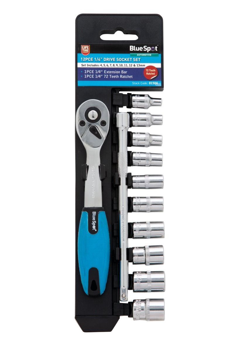 BLUE SPOT TOOLS 12 PCE 1/4" METRIC RATCHET & SOCKET SET (4-13MM) - 01504