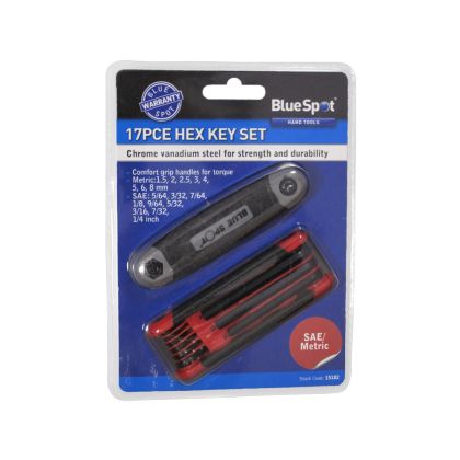 BLUE SPOT TOOLS 17 PCE METRIC AND IMPERIAL HEX KEY SET (1.5-8MM) (5/64"-1/4")