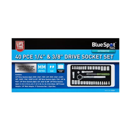 BLUE SPOT TOOLS 40 PCE 1/4" & 3/8" SOCKET SET (4-13MM) (5/32"-3/8")