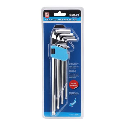 BLUE SPOT TOOLS 9 PCE EXTRA-LONG BALL END HEX KEY SET (1.5-10MM) - 15362