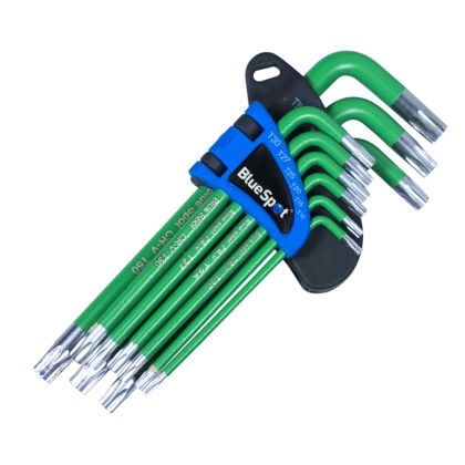 BLUE SPOT TOOLS 9 PCE LONG ARM TAMPER PROOF TORX KEY SET (T10-T50) - 15380