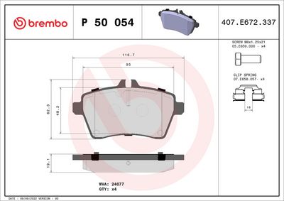 BREMBO BRAKE PAD FOR MERCEDES-BENZ, FRONT P50054