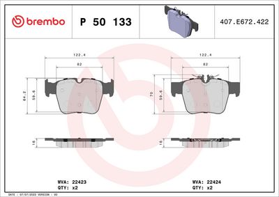 BREMBO BRAKE PAD FOR MERCEDES-BENZ/MERCEDES-BENZ (BBDC), REAR P50133