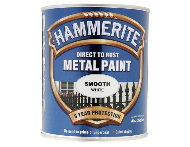 HAMMERITE DIRECT TO RUST METAL PAINT SMOOTH WHITE 750ML