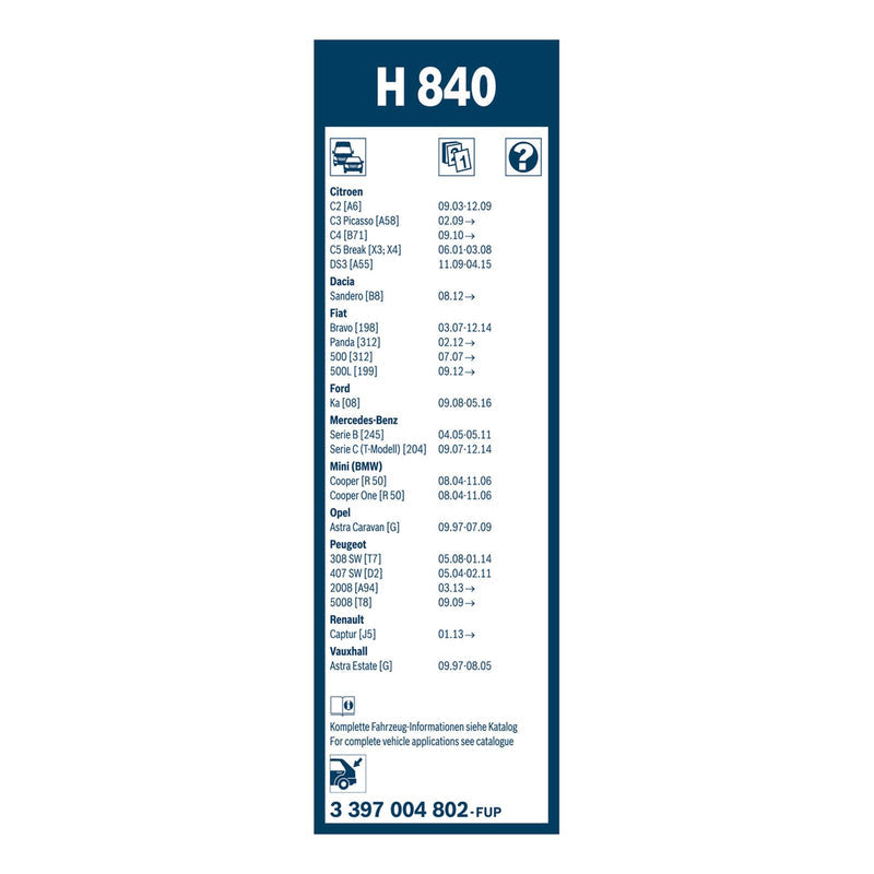 BOSCH WIPER - SUPERPLUS PLASTIC BLADE REAR 290 for Fiat 500 - 1.2 - 07- etc