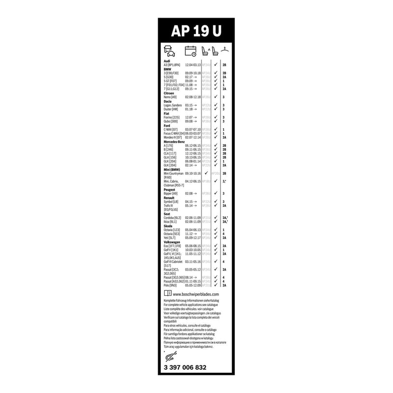 BOSCH WIPER - AEROTWIN PLUS FLAT BLADE 475 for Mercedes-Benz A A180 CDi,CDi BlueEFFICIENCY - 1.5 - 12-18 etc