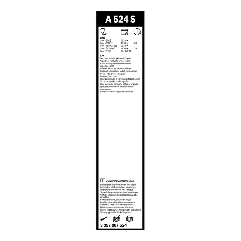 BOSCH WIPER - AEROTWIN FLAT BLADE SET 650/450 for BMW 5 520d Efficient Dynamics - 2.0 - 10-14 etc