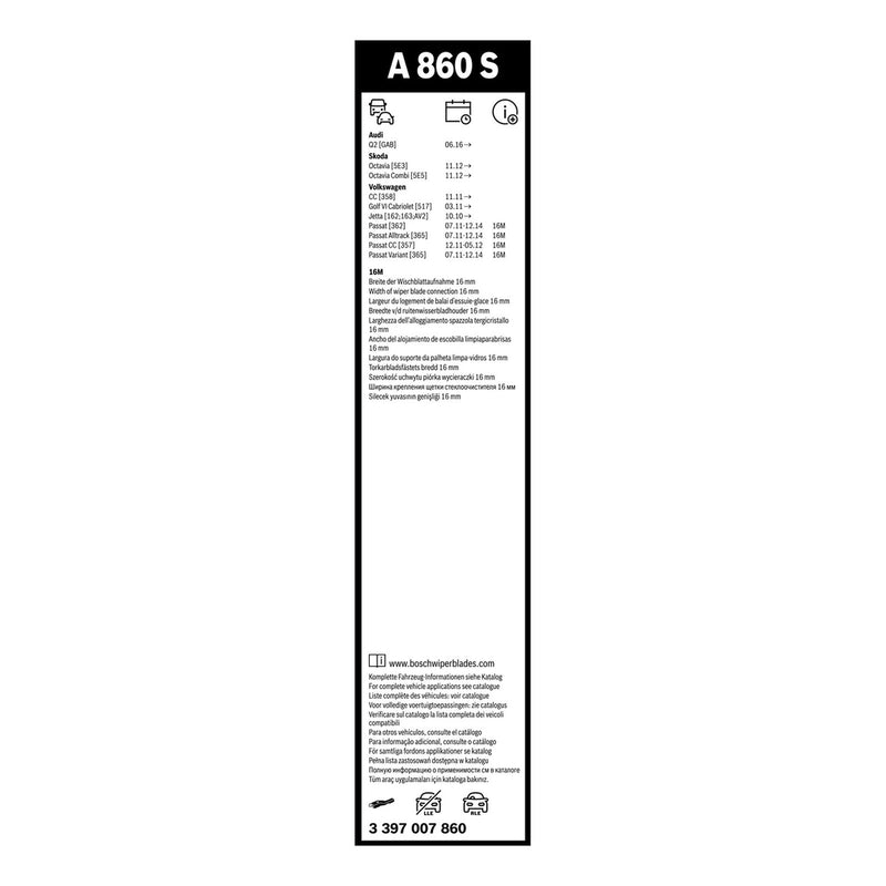 BOSCH WIPER - AEROTWIN FLAT BLADE SET 600/475 for Audi Q2 35 TFSi - 1.5 - 18- etc