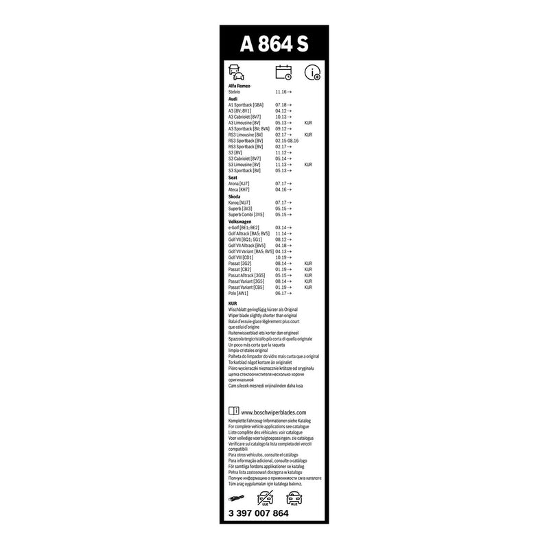 BOSCH WIPER - AEROTWIN FLAT BLADE SET 650/450 for VW Polo TSi - 1.0 - 17- etc