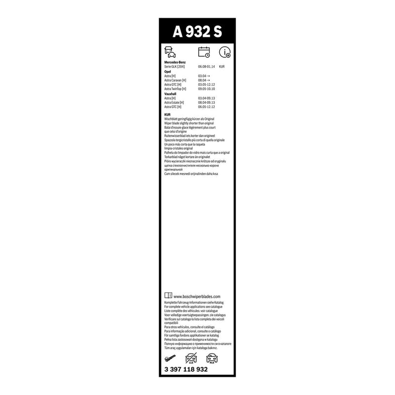 BOSCH WIPER - AEROTWIN FLAT BLADE SET 550/450 for Vauxhall Astra VVT ECOTEC - 1.6 - 06-11 etc