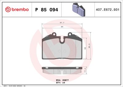 BREMBO BRAKE PAD FOR AUDI/FERRARI/MASERATI/PORSCHE, FRONT/REAR