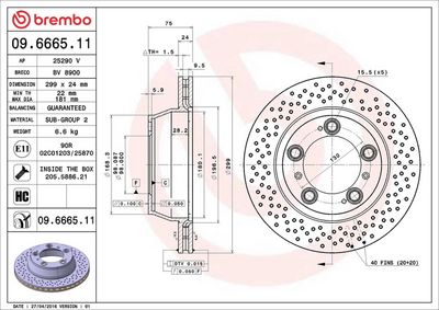 BREMBO BRAKE DISC FOR PORSCHE, DIAMETER 299, REAR 09.6665.11