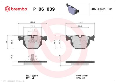 BREMBO BRAKE PAD FOR BMW/BMW (BRILLIANCE), REAR P06039