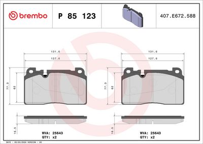 BREMBO BRAKE PAD FOR AUDI/PORSCHE, FRONT
