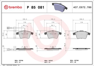 BREMBO BRAKE PAD FOR VW - FRONT P85081