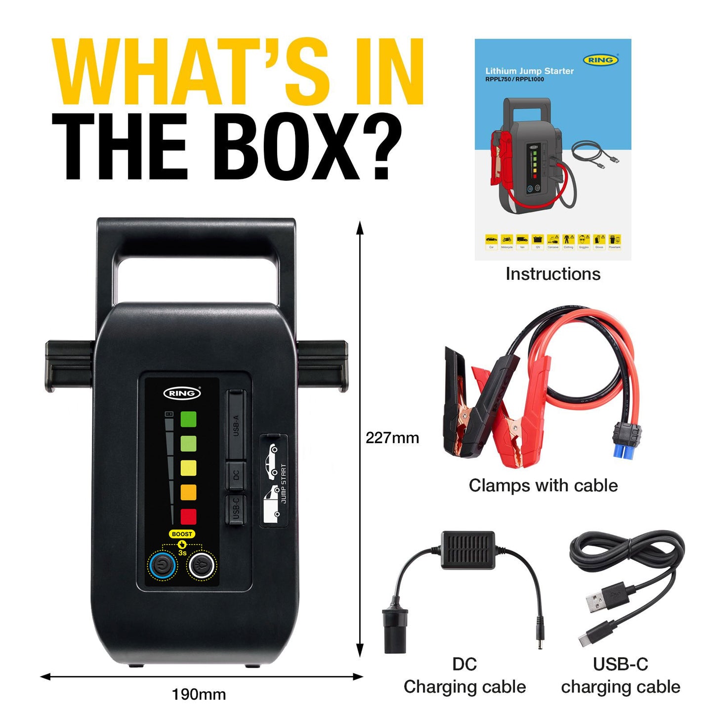RING JUMPSTART PRO 1000 PROFESSIONAL JUMP STARTER (START ALL 12V VEHICLES UP TO 10L WITH BOOST)