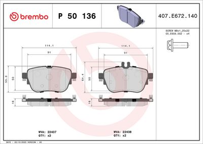 BREMBO BRAKE PAD FOR MERCEDES-BENZ/MERCEDES-BENZ (BBDC), REAR P50136