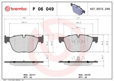 BREMBO BRAKE PAD FOR BMW, FRONT P06049