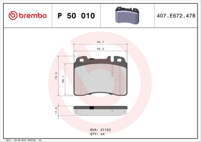 BREMBO BRAKE PAD FOR MERCEDES-BENZ (FRONT) P50010