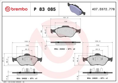 BREMBO BRAKE PAD FOR DAIHATSU/TOYOTA, FRONT