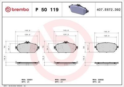 BREMBO BRAKE PAD FOR MERCEDES-BENZ/MERCEDES-BENZ (BBDC), FRONT P50119