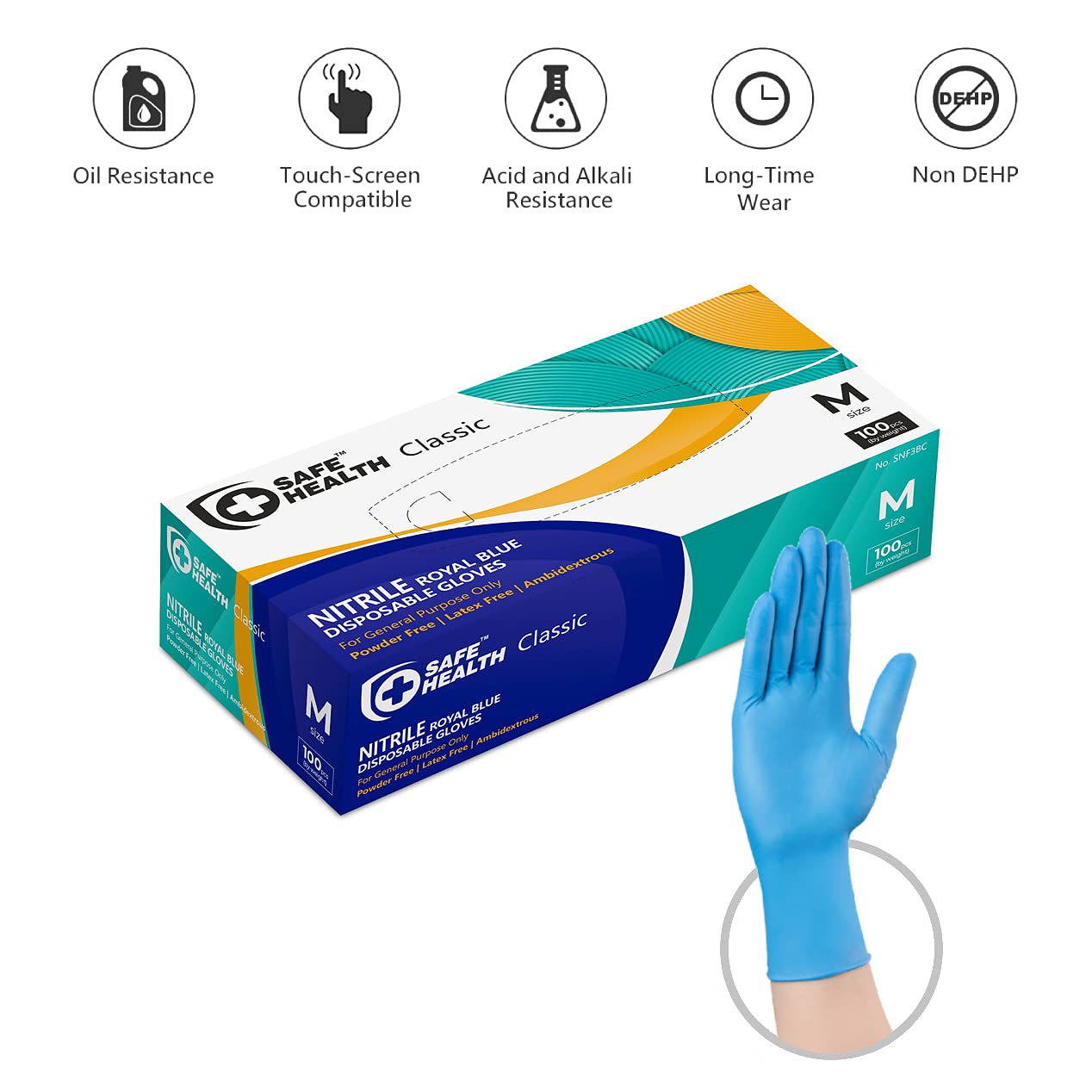 SAFE HEALTH NITRILE DISPOSABLE GLOVES (MEDIUM)