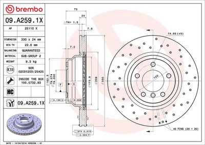 BREMBO BRAKE DISC FOR BMW/BMW (BRILLIANCE), DIAMETER 330, FRONT 09.A259.1X