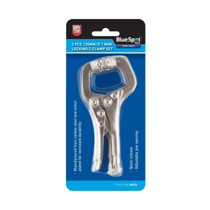 BLUE SPOT TOOLS 2 PCE 100MM (4") MINI LOCKING C CLAMP SET- 06526