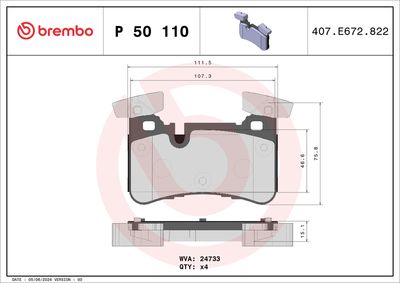 BREMBO BRAKE PAD FOR MERCEDES-BENZ, REAR P50110