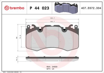 BREMBO BRAKE PAD FOR LAND ROVER, FRONT P44023