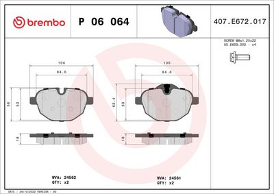 BREMBO BRAKE PAD FOR BMW/BMW (BRILLIANCE), REAR P06064