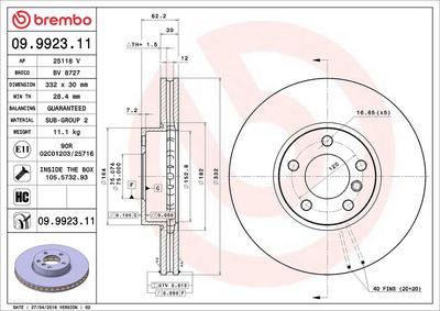 BREMBO BRAKE DISC FOR BMW, DIAMETER 332, FRONT 09.9923.11