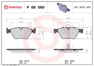 BREMBO BRAKE PAD FOR BMW/BMW (BRILLIANCE), FRONT P06060