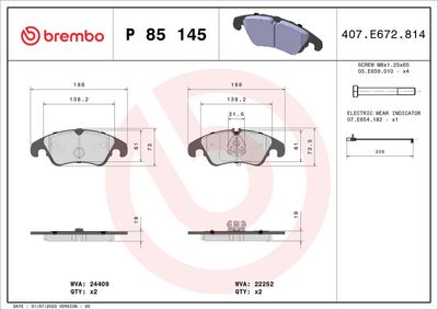 BREMBO BRAKE PAD FOR AUDI/AUDI (FAW)/VW (SVW), FRONT