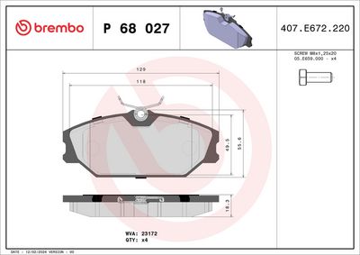 BREMBO BRAKE PAD FOR RENAULT, FRONT P68027