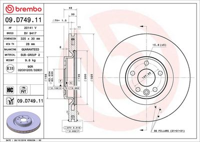 BREMBO BRAKE DISC FOR LAND ROVER, DIAMETER 325, FRONT