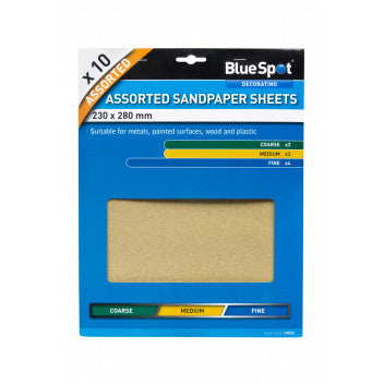 BLUESPOT 10 PCE ASSORTED SANDPAPER SHEET