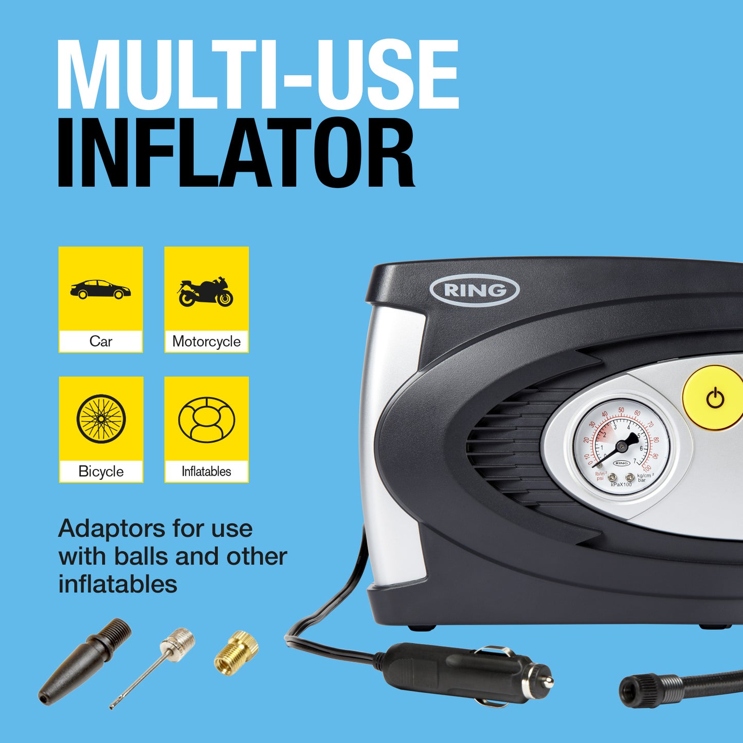 RING ANALOGUE TYRE INFLATOR INCLUDES ADAPTOR KIT