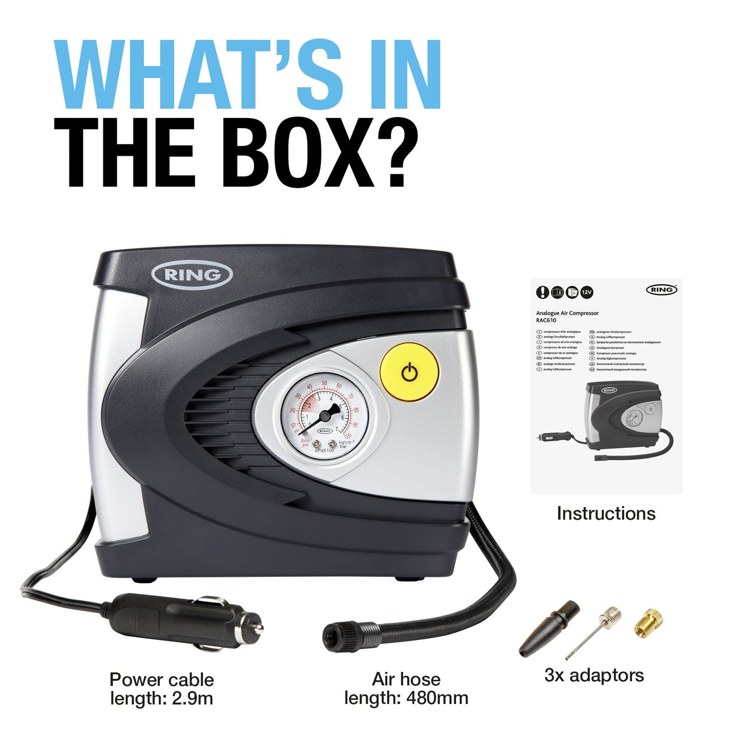 RING ANALOGUE TYRE INFLATOR INCLUDES ADAPTOR KIT