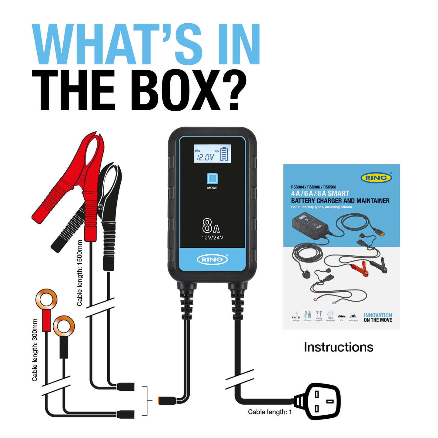 RING 8A SMARTCHARGE 8 CHARGER & MAINTAINER LITHIUM BATTERY COMPATIBLE