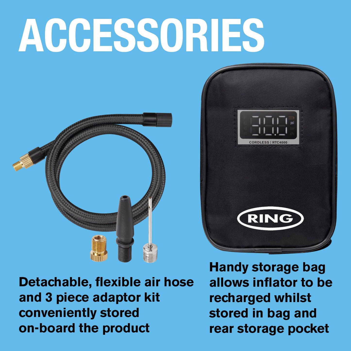 RING CORDLESS DIGITAL TYRE INFLATOR RECHARGEABLE AND POWERFUL