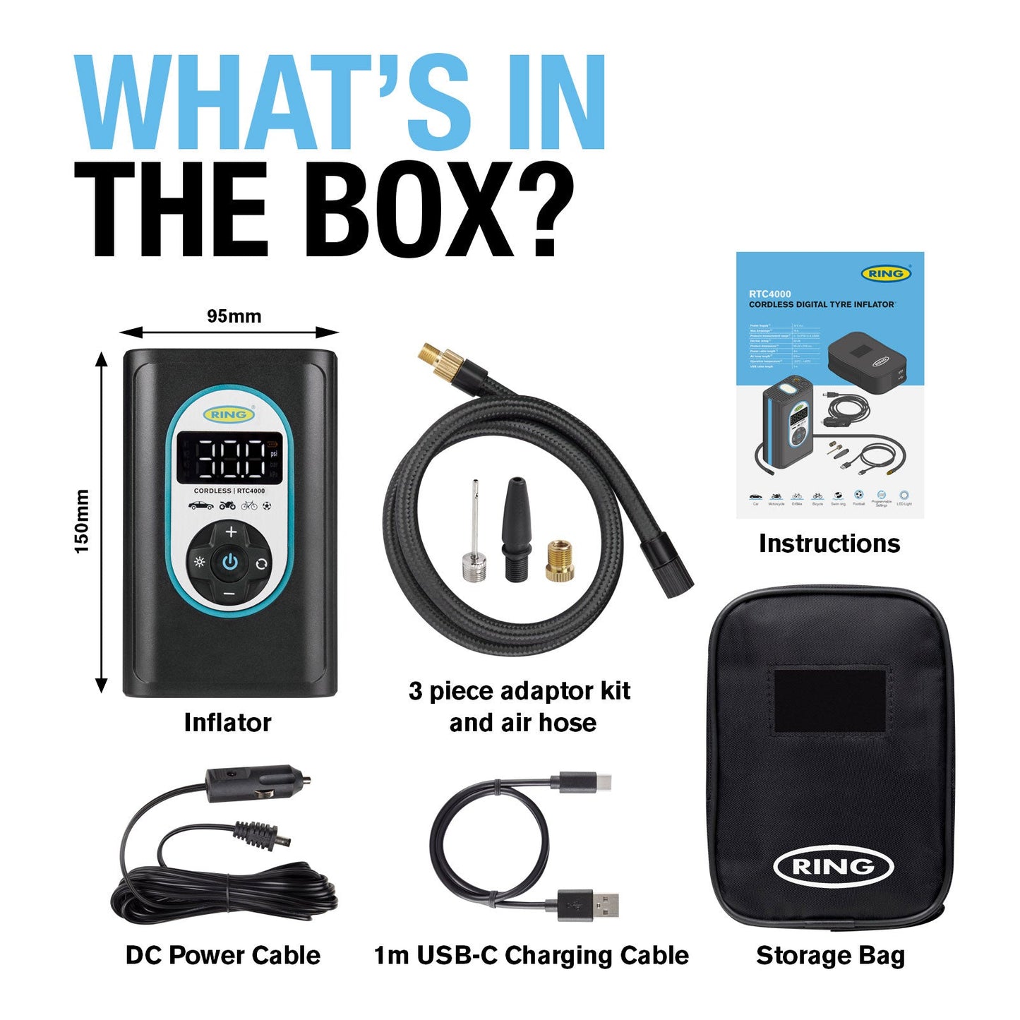 RING CORDLESS DIGITAL TYRE INFLATOR RECHARGEABLE AND POWERFUL