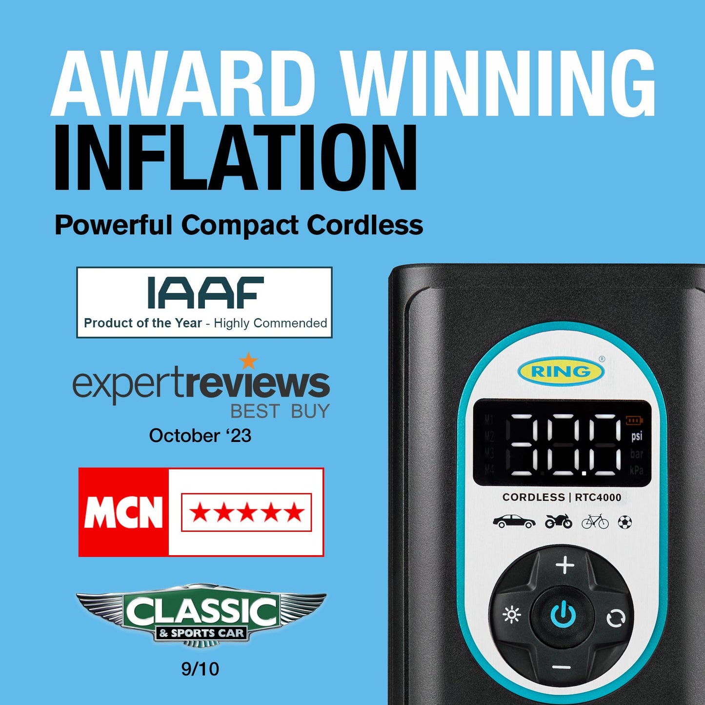 RING CORDLESS DIGITAL TYRE INFLATOR RECHARGEABLE AND POWERFUL