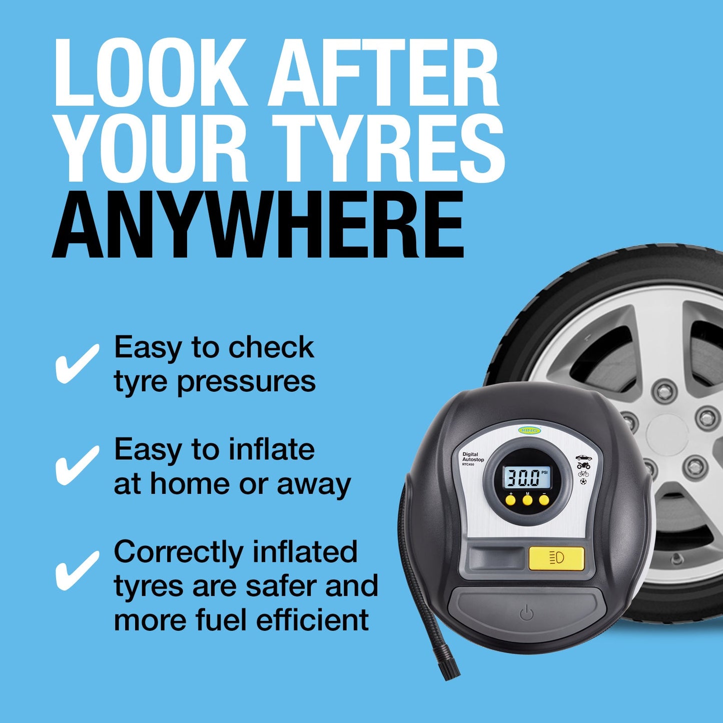 RING VALUE DIGITAL TYRE INFLATOR WITH AUTO-STOP FUNCTIONALITY