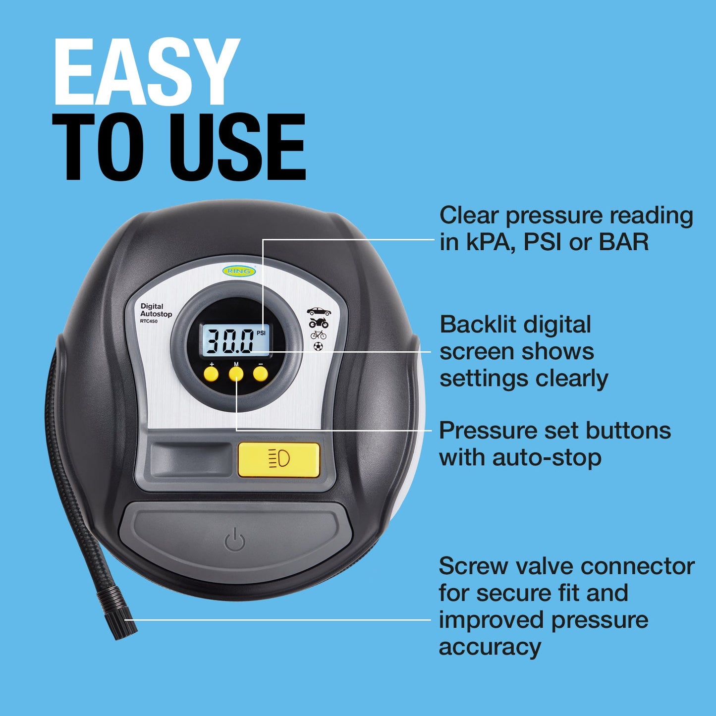 RING VALUE DIGITAL TYRE INFLATOR WITH AUTO-STOP FUNCTIONALITY